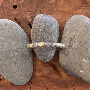 18K Gold and Textured Sterling Silver Mini Pebbles Stacking Ring