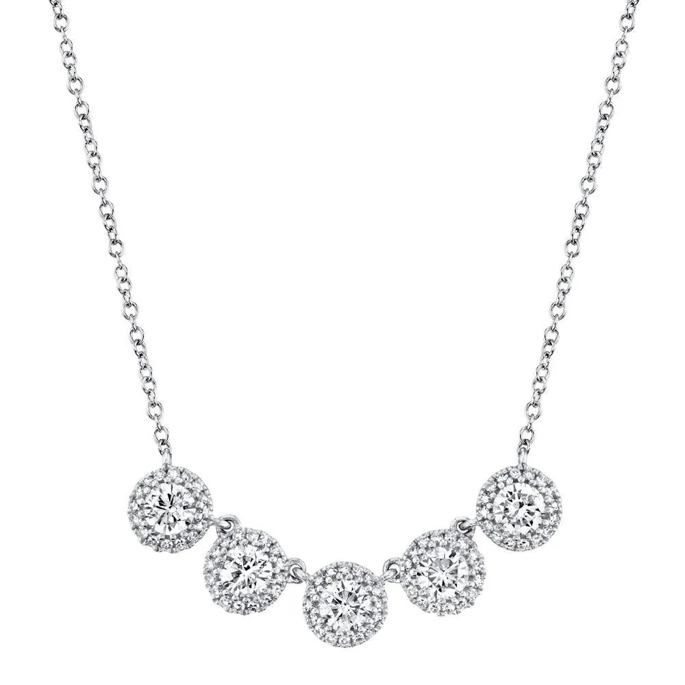 18kt White Gold Diamond Halo Bar Necklace, 1.20TCW