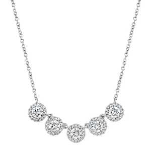 18kt White Gold Diamond Halo Bar Necklace, 1.20TCW