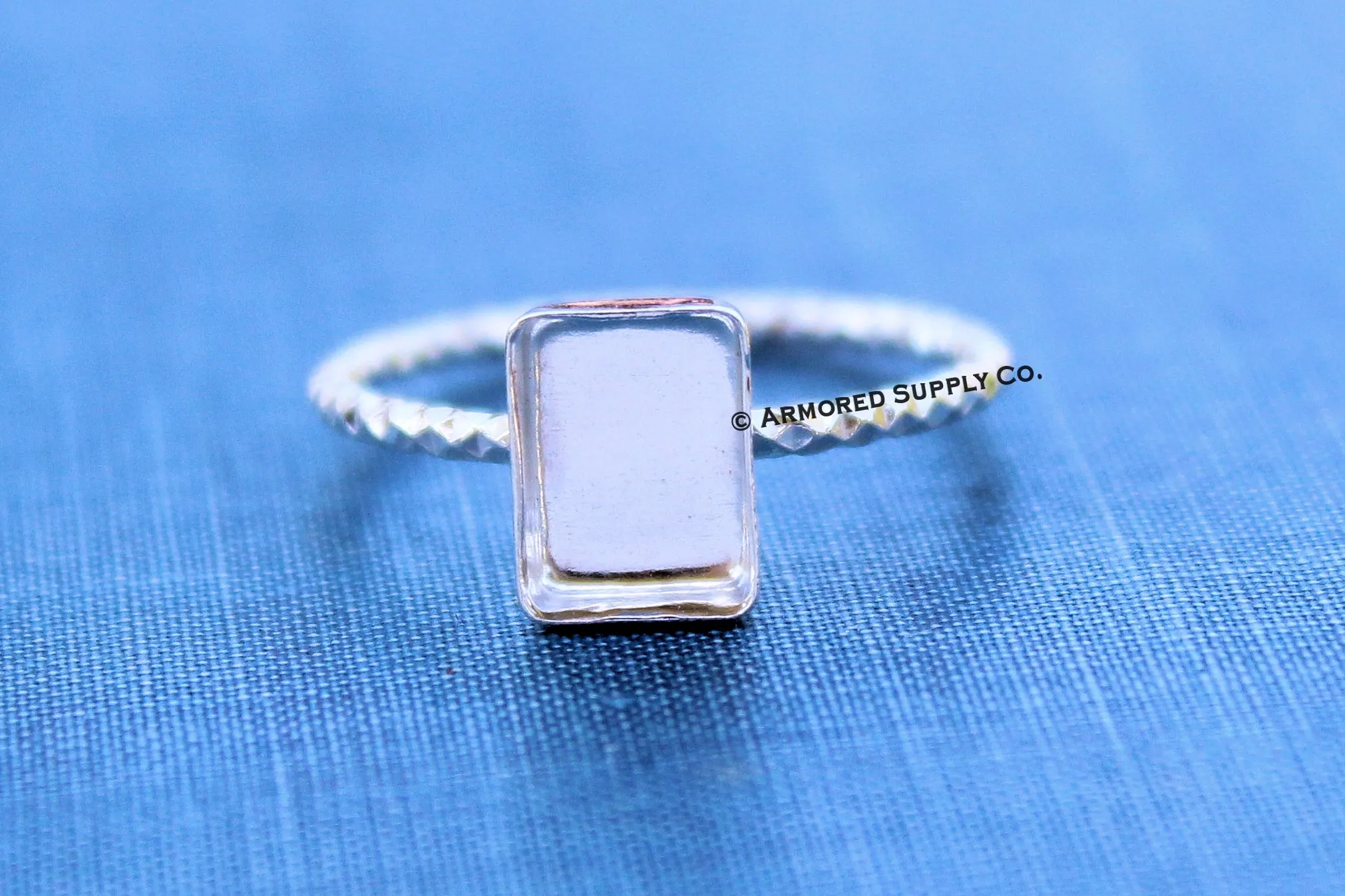 18x13mm Rectangle Bezel Ring Blank Sparkle Ring Band