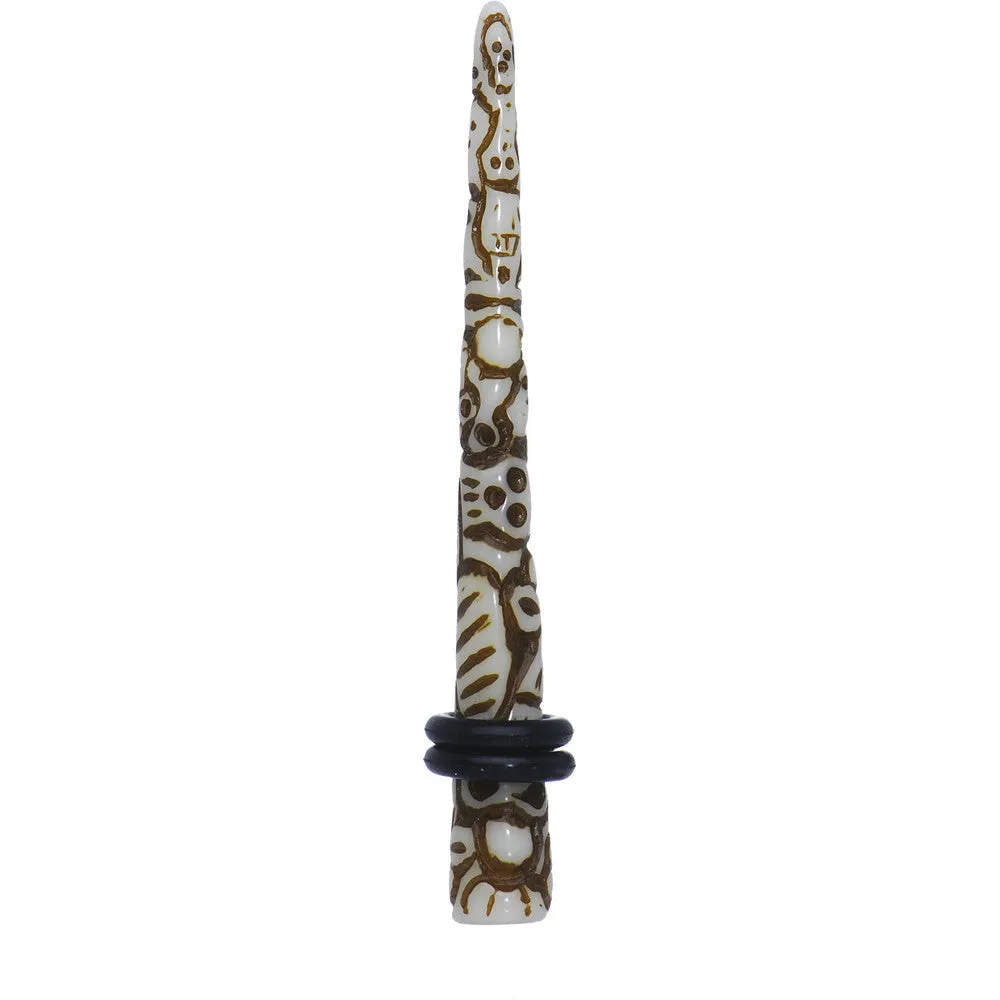 2 Gauge Brown White Resin Native Skull Taper
