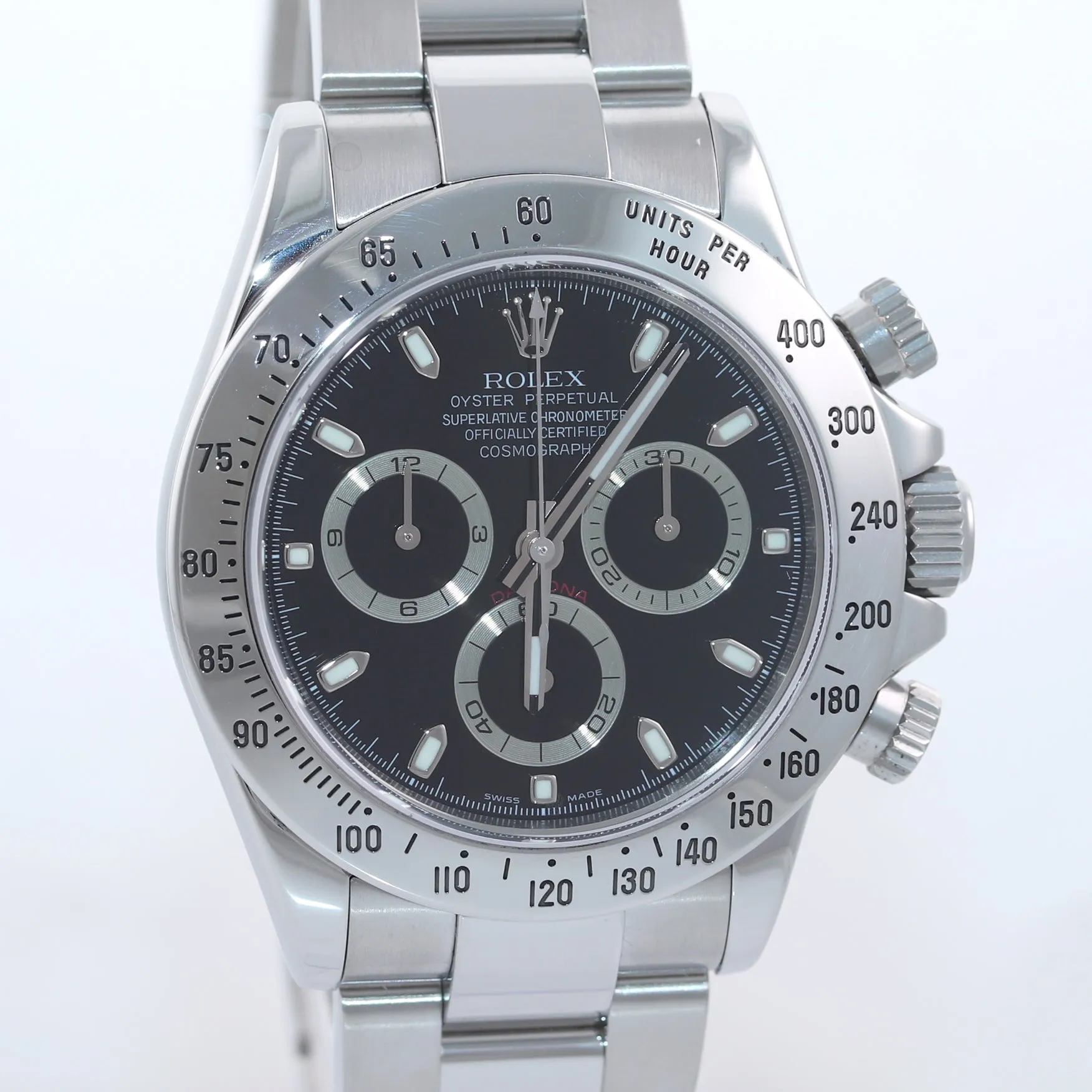 2008 MINT Rolex Daytona 116520 Black Steel 40mm Oyster Engraved Rehaut Watch