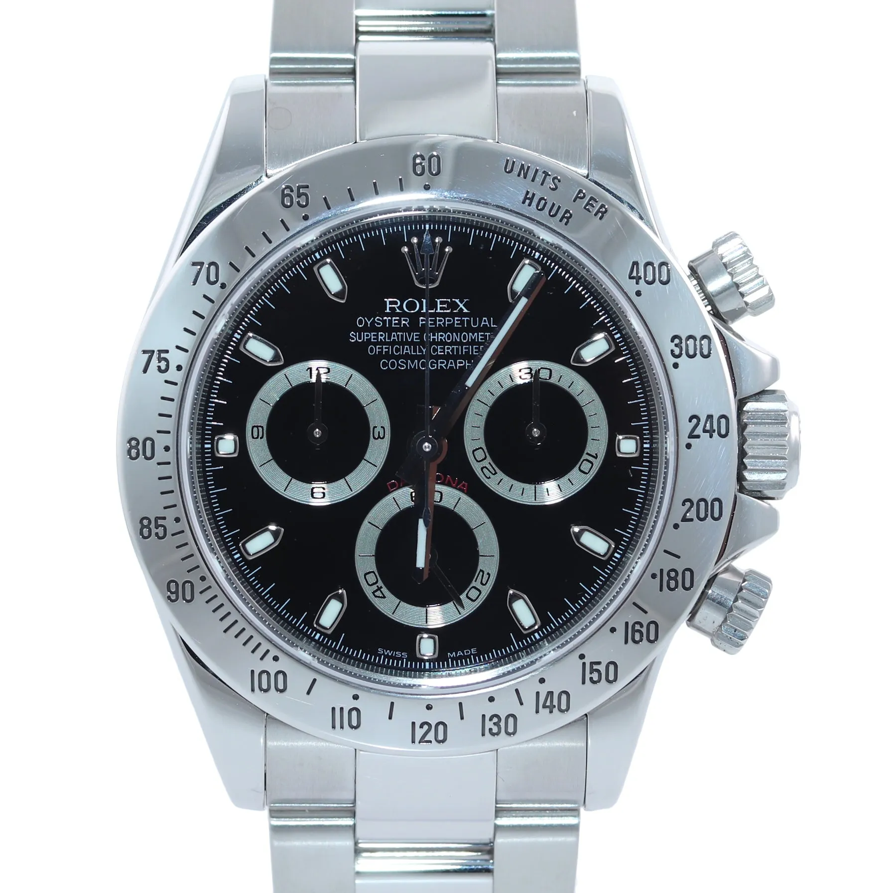 2008 MINT Rolex Daytona 116520 Black Steel 40mm Oyster Engraved Rehaut Watch