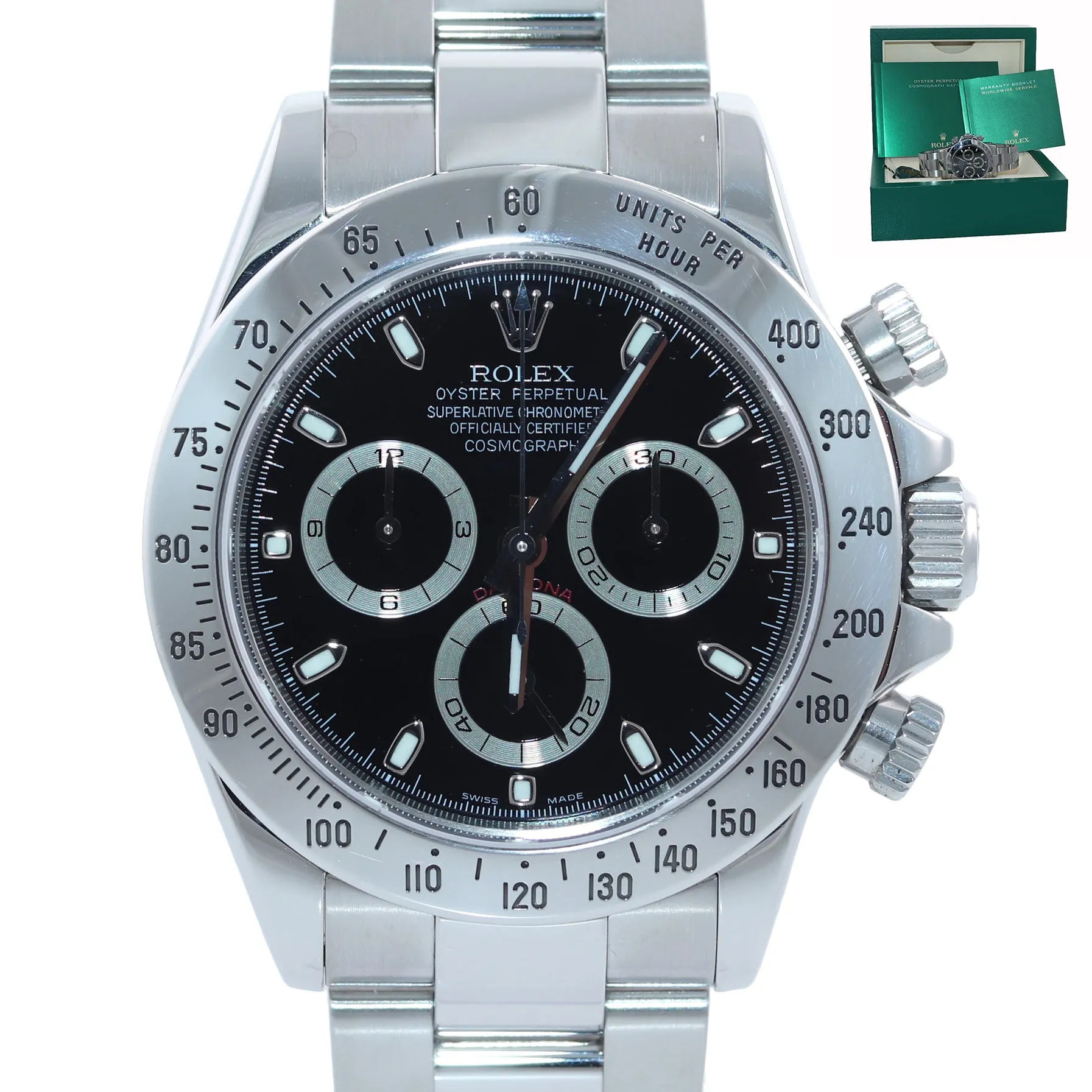 2008 MINT Rolex Daytona 116520 Black Steel 40mm Oyster Engraved Rehaut Watch