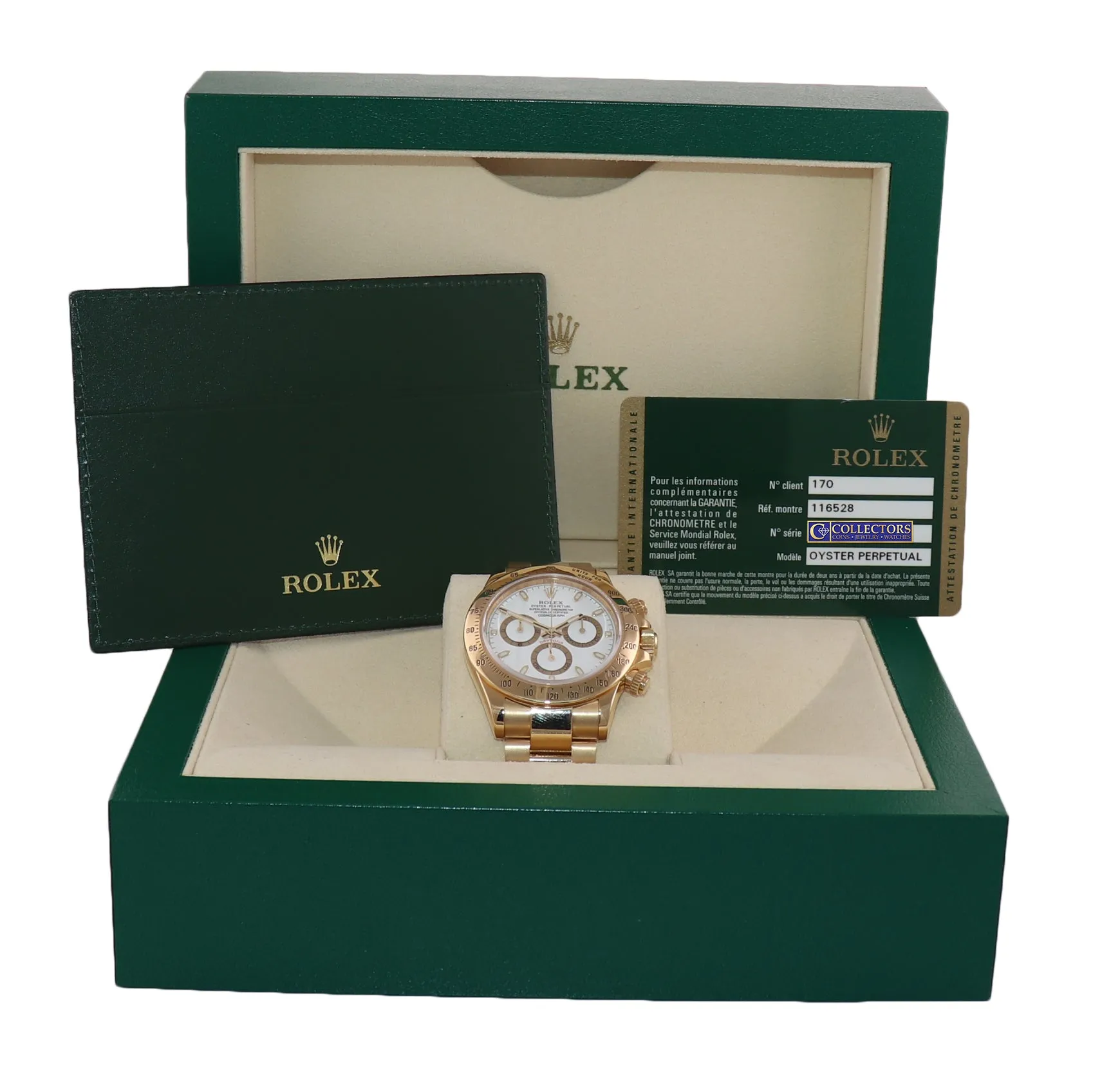 2009 PAPERS Rolex Daytona 116528 White Dial New Buckle 18k Gold 40mm Watch Box