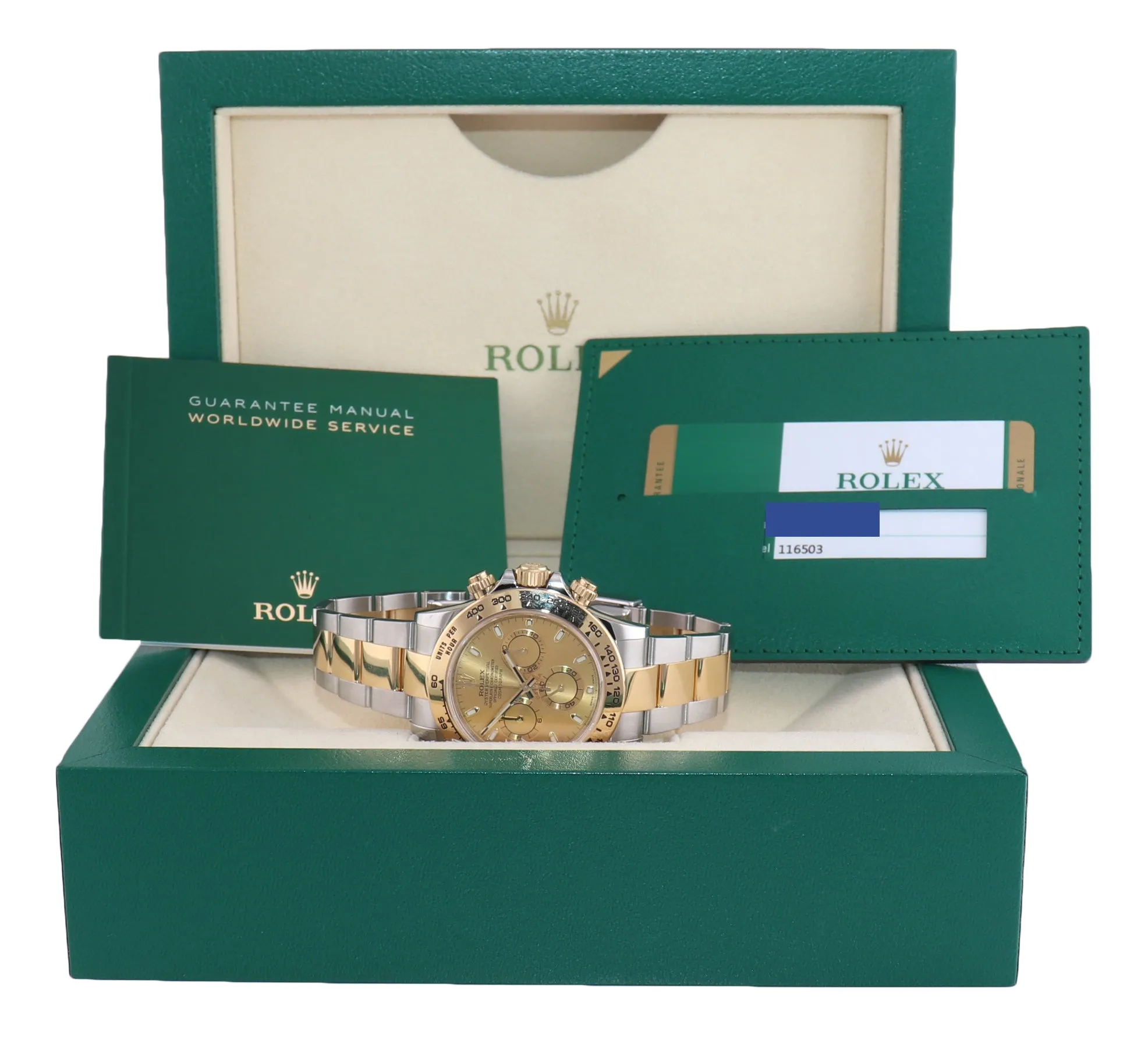 2019 PAPERS Champagne Chrono 116503 Rolex Daytona Two Tone Steel Gold Watch Box
