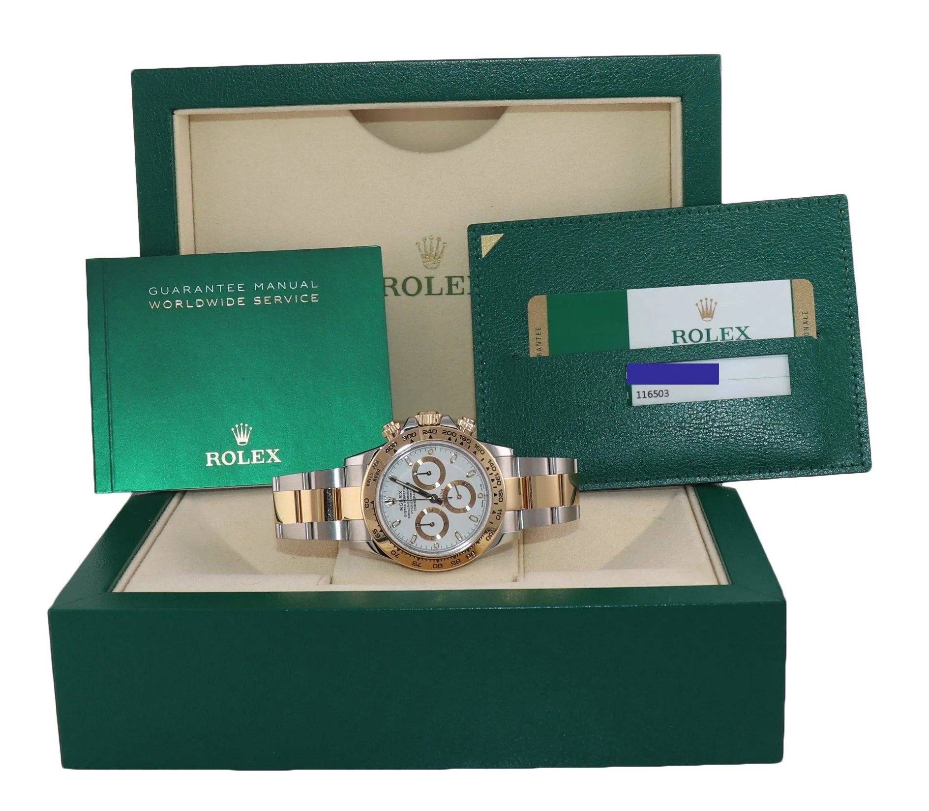 2019 PAPERS Rolex Daytona Two Tone Steel 18k Yellow Gold White 116503 Watch Box