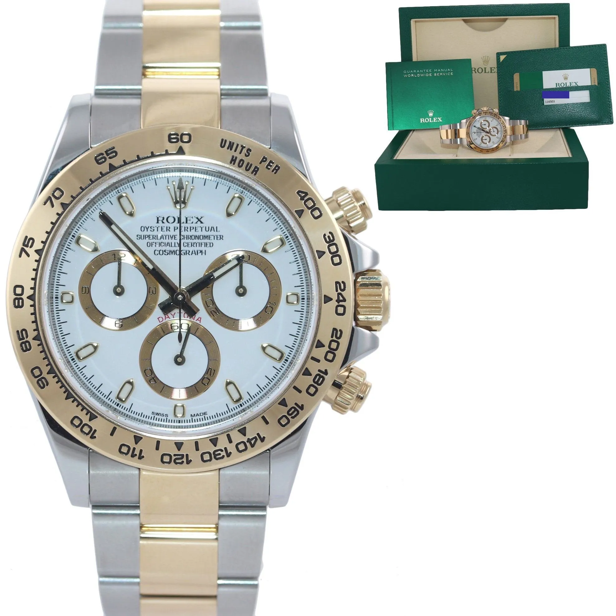 2019 PAPERS Rolex Daytona Two Tone Steel 18k Yellow Gold White 116503 Watch Box