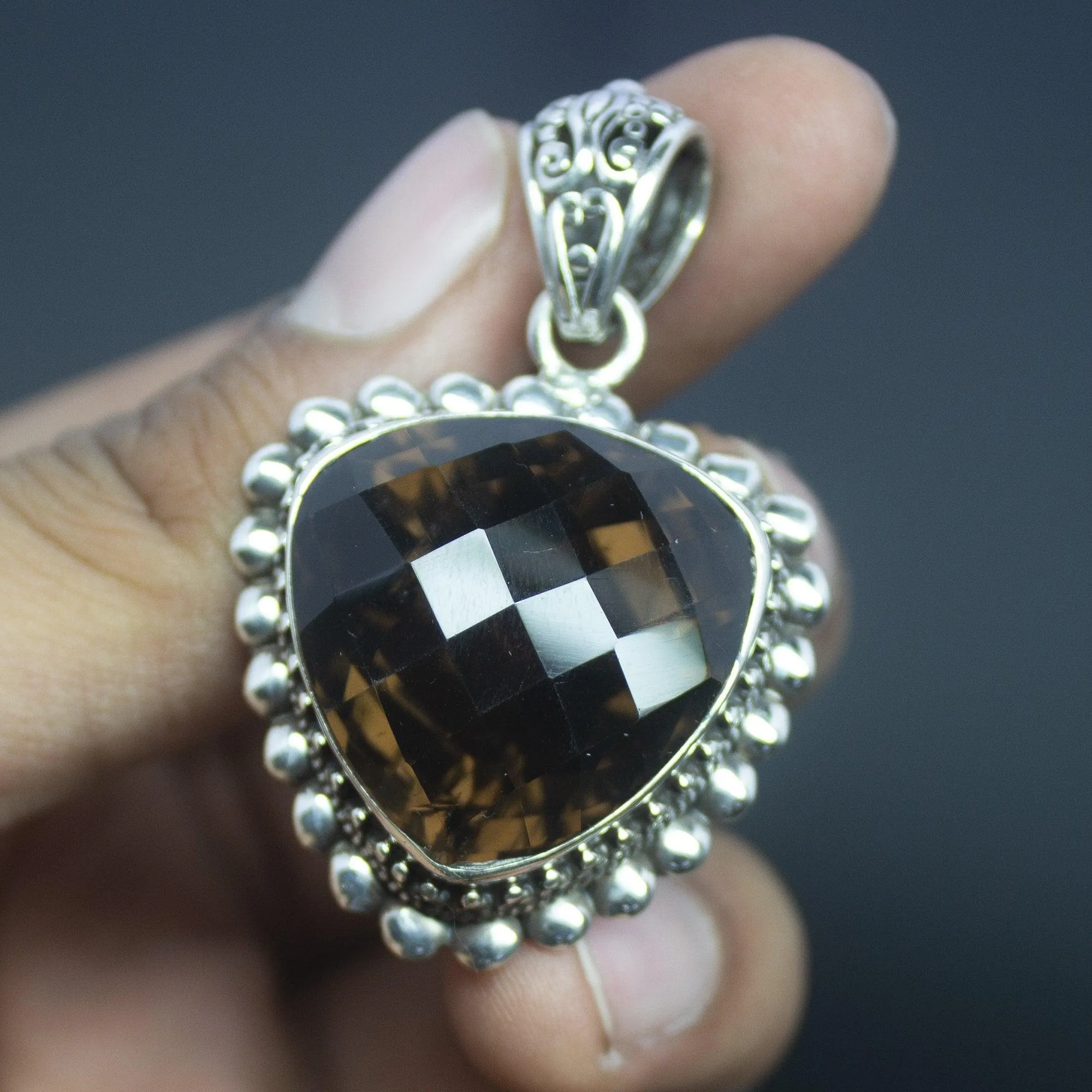 24g, Totally Handmade Natural Smoky Quartz Fancy Shape 925 Sterling Silver Pendant