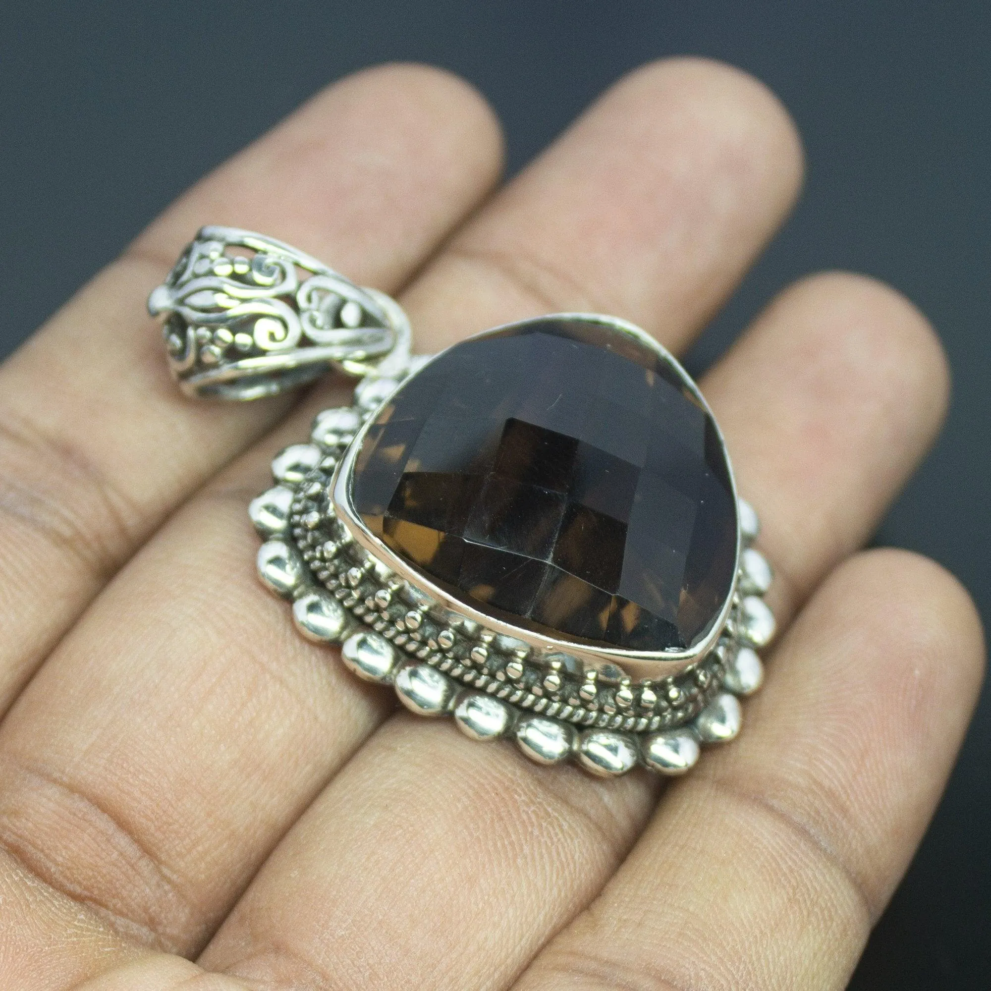 24g, Totally Handmade Natural Smoky Quartz Fancy Shape 925 Sterling Silver Pendant