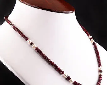 3-4 mm Faceted African Ruby Gemstone Necklace With Pearls