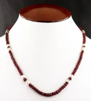 3-4 mm Faceted African Ruby Gemstone Necklace With Pearls