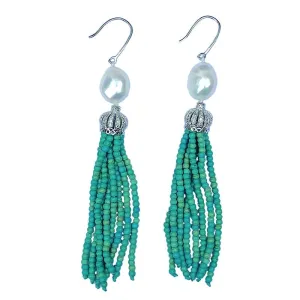 313-06-S | PEARL & TURQUOISE TASSEL EARRINGS ON SILVER