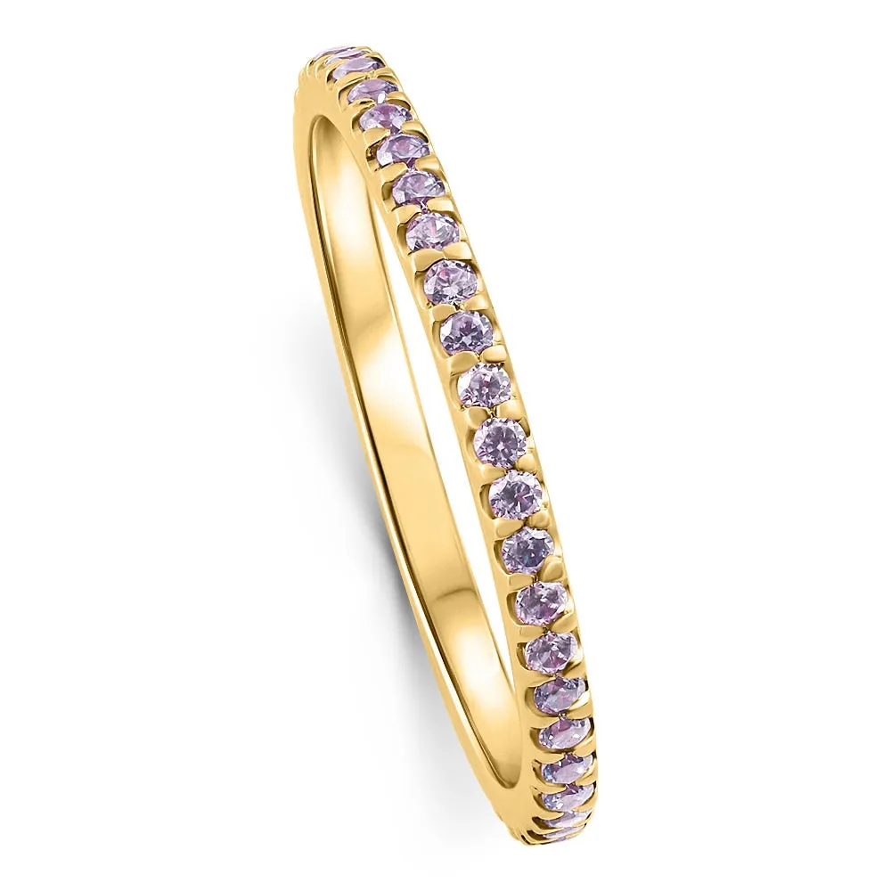 3/4Ct Genuine Amethyst Eternity Ring Stackable Band 14k Yellow Gold Size: 8