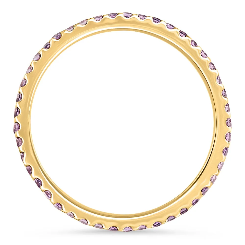 3/4Ct Genuine Amethyst Eternity Ring Stackable Band 14k Yellow Gold Size: 8