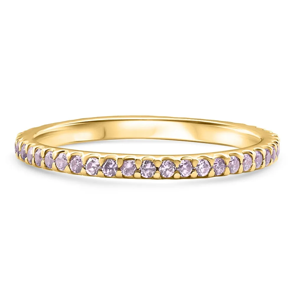 3/4Ct Genuine Amethyst Eternity Ring Stackable Band 14k Yellow Gold Size: 8