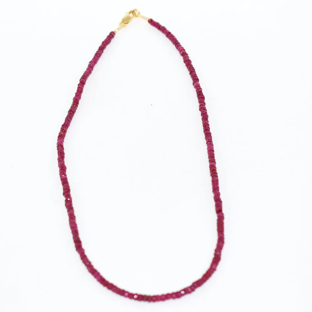 3.5 mm Ruby Gemstone Necklace In Yellow Gold Clasp