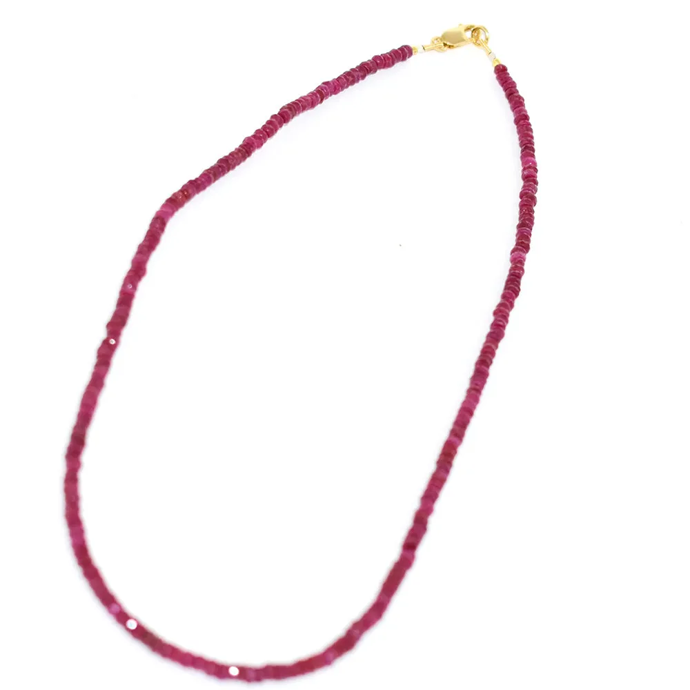 3.5 mm Ruby Gemstone Necklace In Yellow Gold Clasp