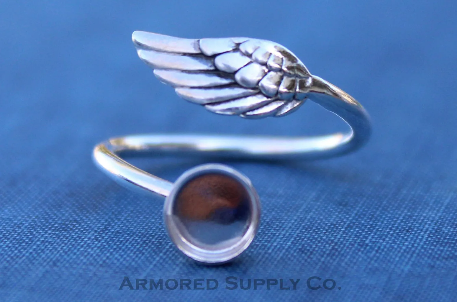 3mm Bezel Silver Angel Wing Wrap Bypass Adjustable Ring blank