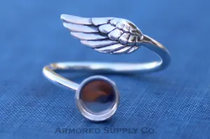 3mm Bezel Silver Angel Wing Wrap Bypass Adjustable Ring blank