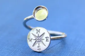 3mm Bezel Silver Compass Wrap Bypass Adjustable Ring blank