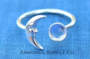 3mm Bezel Silver Crescent Moon Open Adjustable Ring blank
