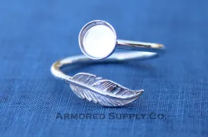 3mm Bezel Silver Feather Wrap Bypass Adjustable Ring blank