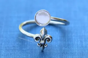 3mm Bezel Silver Fleur De Lis Wrap Bypass Adjustable Ring blank