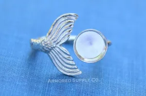 3mm Bezel Silver Mermaid Tail Open Adjustable Ring blank