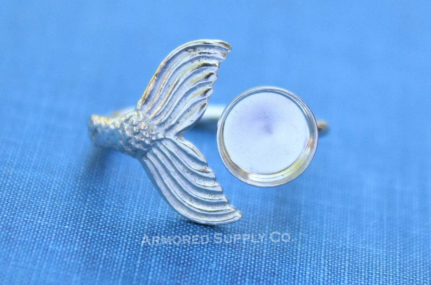3mm Bezel Silver Mermaid Tail Open Adjustable Ring blank