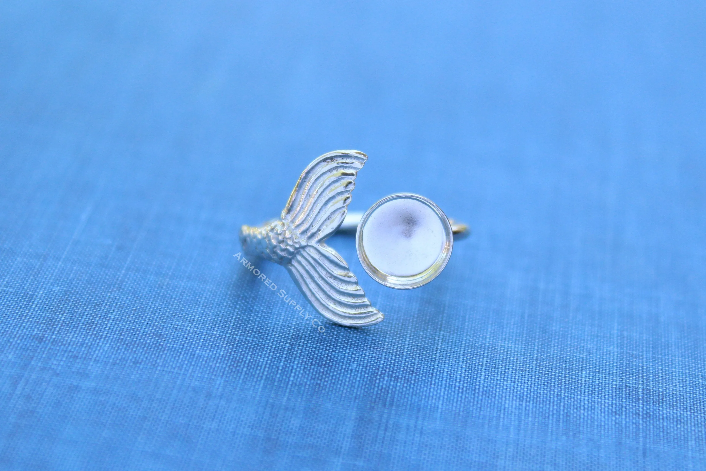 3mm Bezel Silver Mermaid Tail Open Adjustable Ring blank