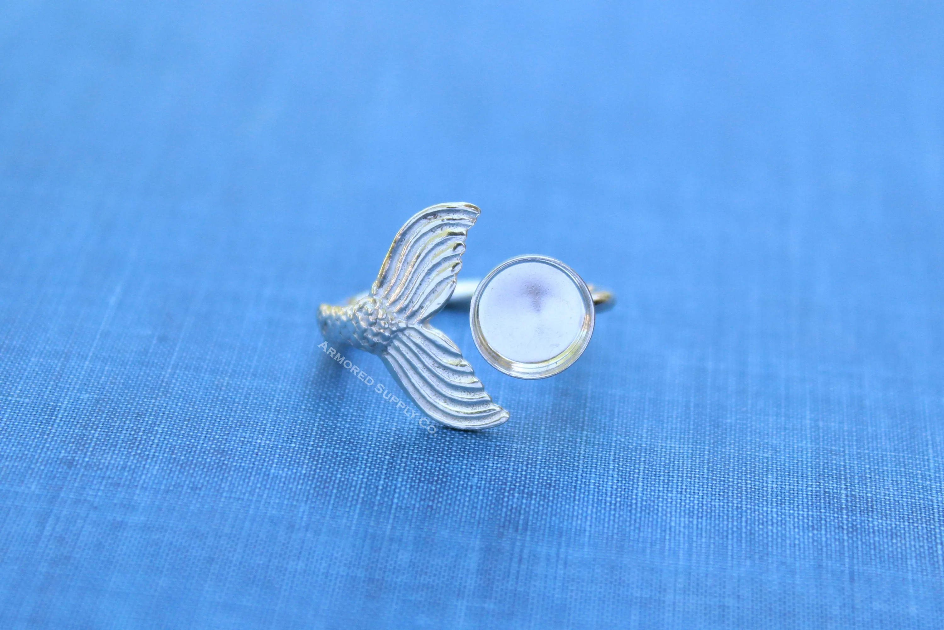 3mm Bezel Silver Mermaid Tail Open Adjustable Ring blank
