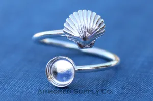 3mm Bezel Silver Sea Shell Wrap Bypass Adjustable Ring blank