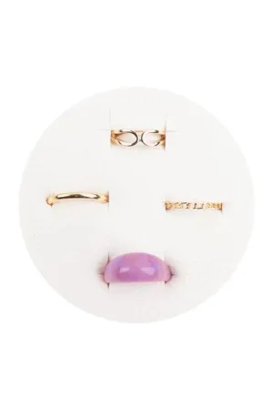 4 Pieces Ring Set Marble Resin Gold Light Purple - Pack of 6