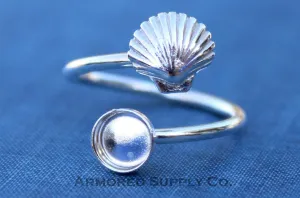 4mm Silver Sea Shell Wrap Bypass Adjustable Bezel Ring blank