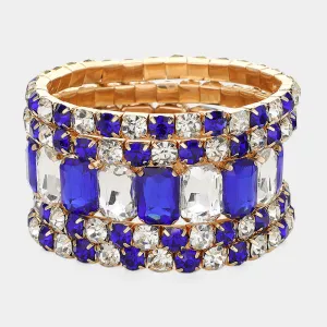 5 Pieces - Royal Blue and Clear Stone Stone Stretch Multi Layered Pageant Bracelets | Prom Jewelry |  648516