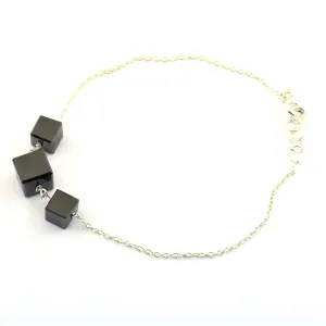 5.50 Cts Cube Shape Black Diamond 3 Beads Sterling Silver Chain Bracelet in 925 Silver. AAA Certified