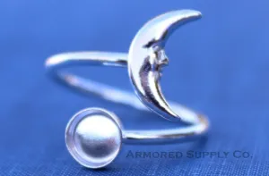 5mm Silver Crescent Moon Wrap Bypass Adjustable Bezel Ring blank