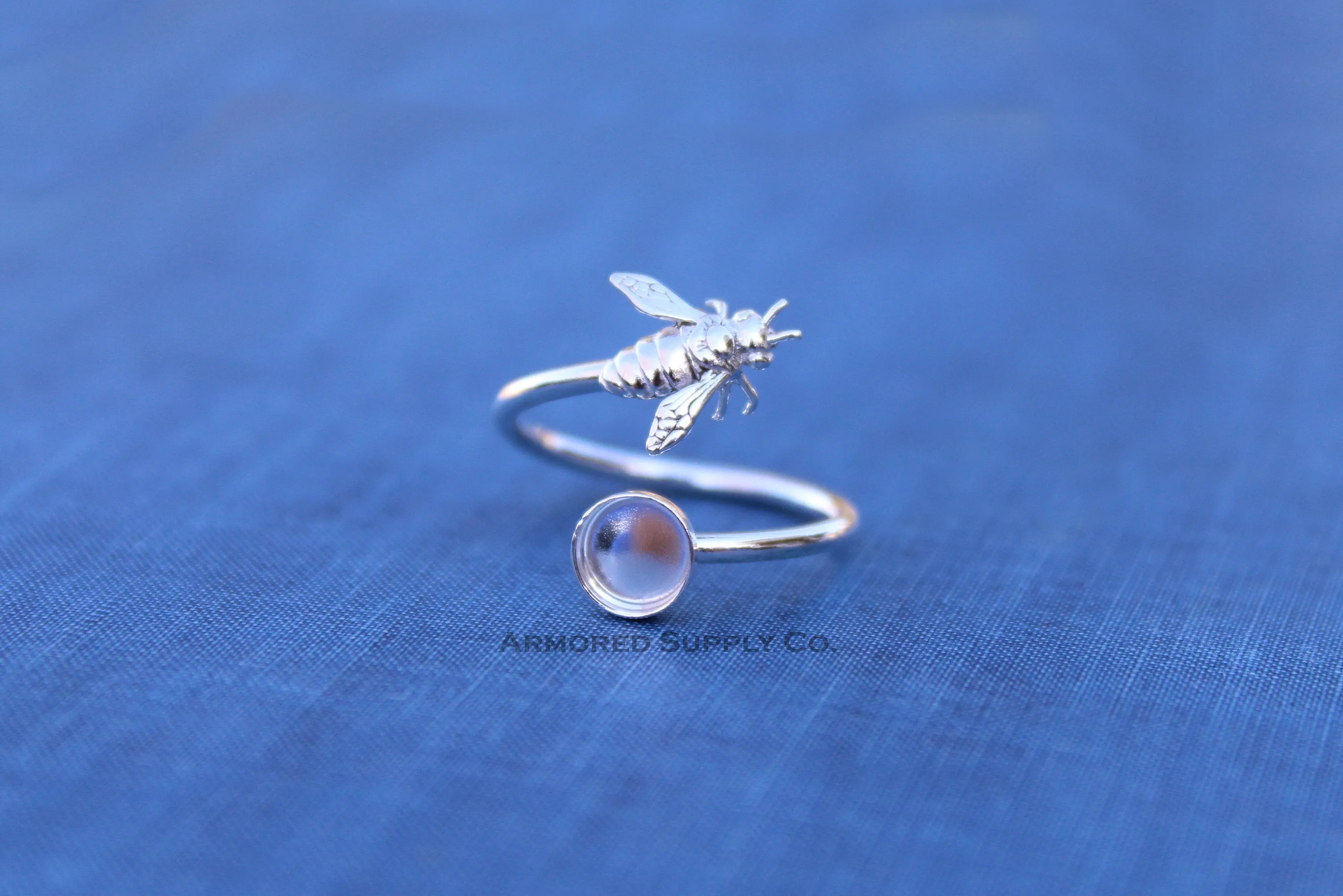 5mm Silver Honey Bee Wrap Bypass Adjustable Bezel Ring blank