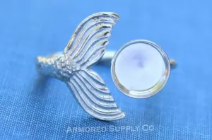 5mm Silver Mermaid Tail Open Adjustable Bezel Ring blank