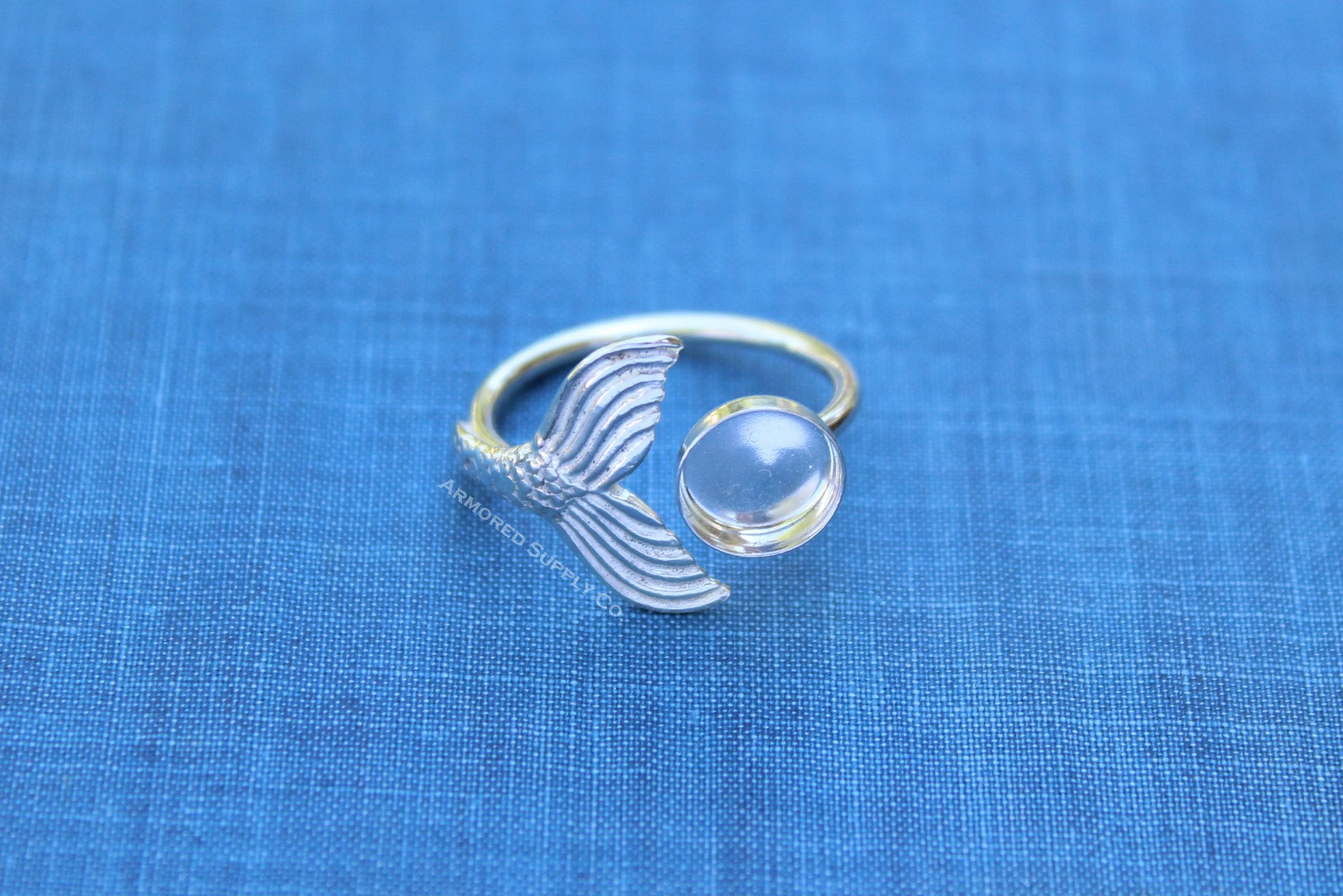 5mm Silver Mermaid Tail Open Adjustable Bezel Ring blank