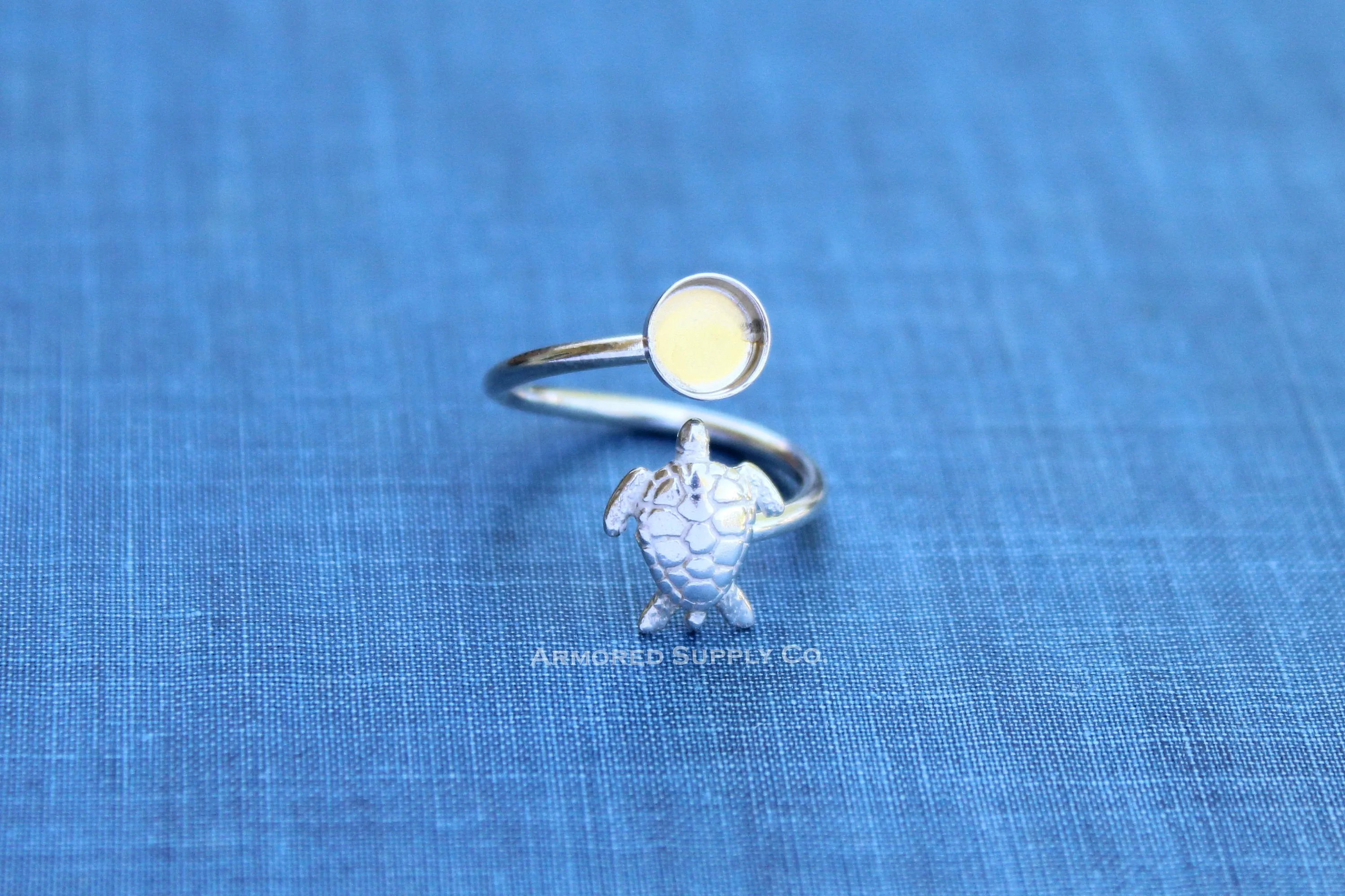 5mm Silver Sea Turtle Wrap Bypass Adjustable Bezel Ring blank