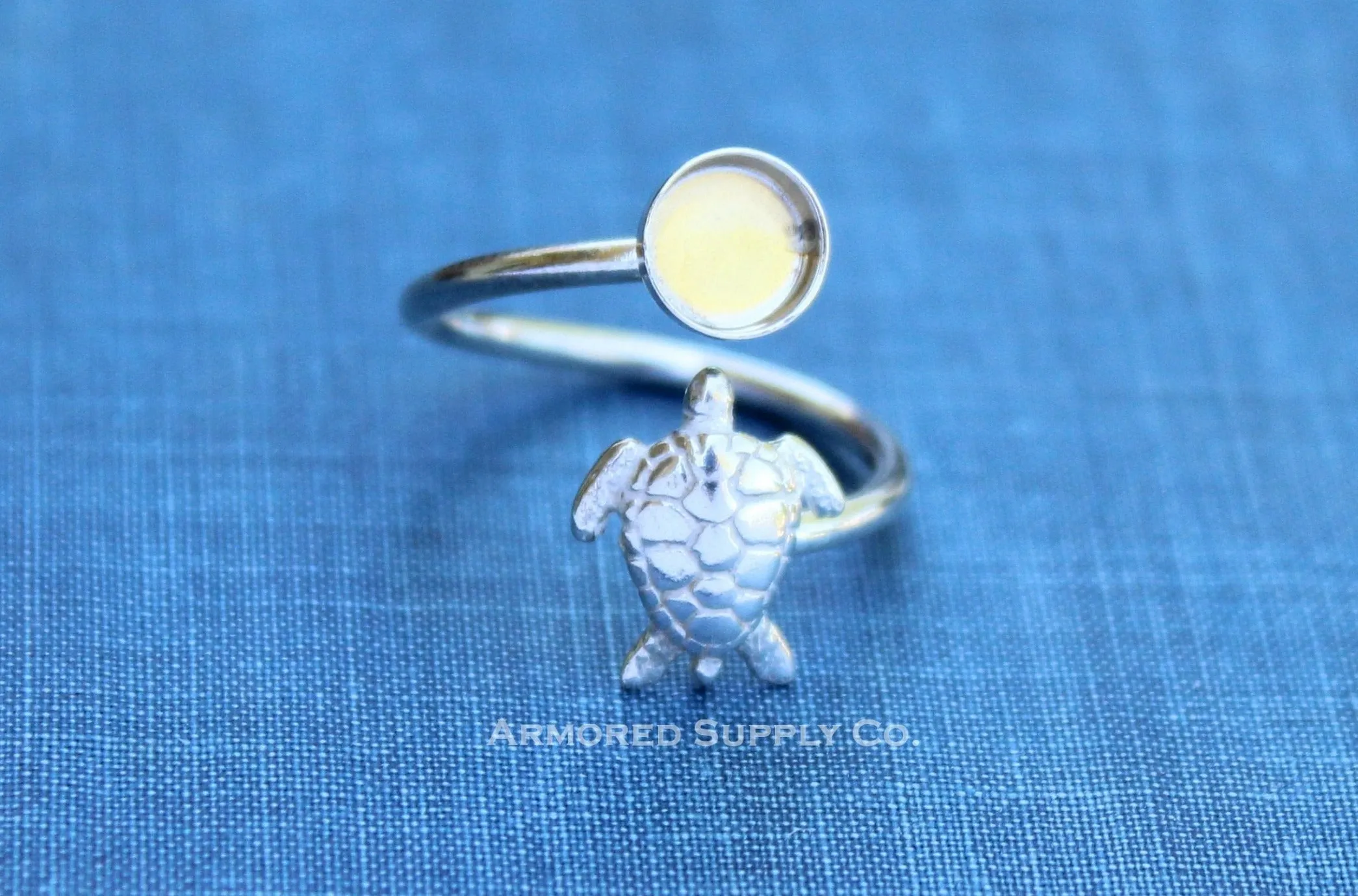 5mm Silver Sea Turtle Wrap Bypass Adjustable Bezel Ring blank