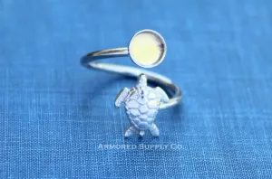 5mm Silver Sea Turtle Wrap Bypass Adjustable Bezel Ring blank