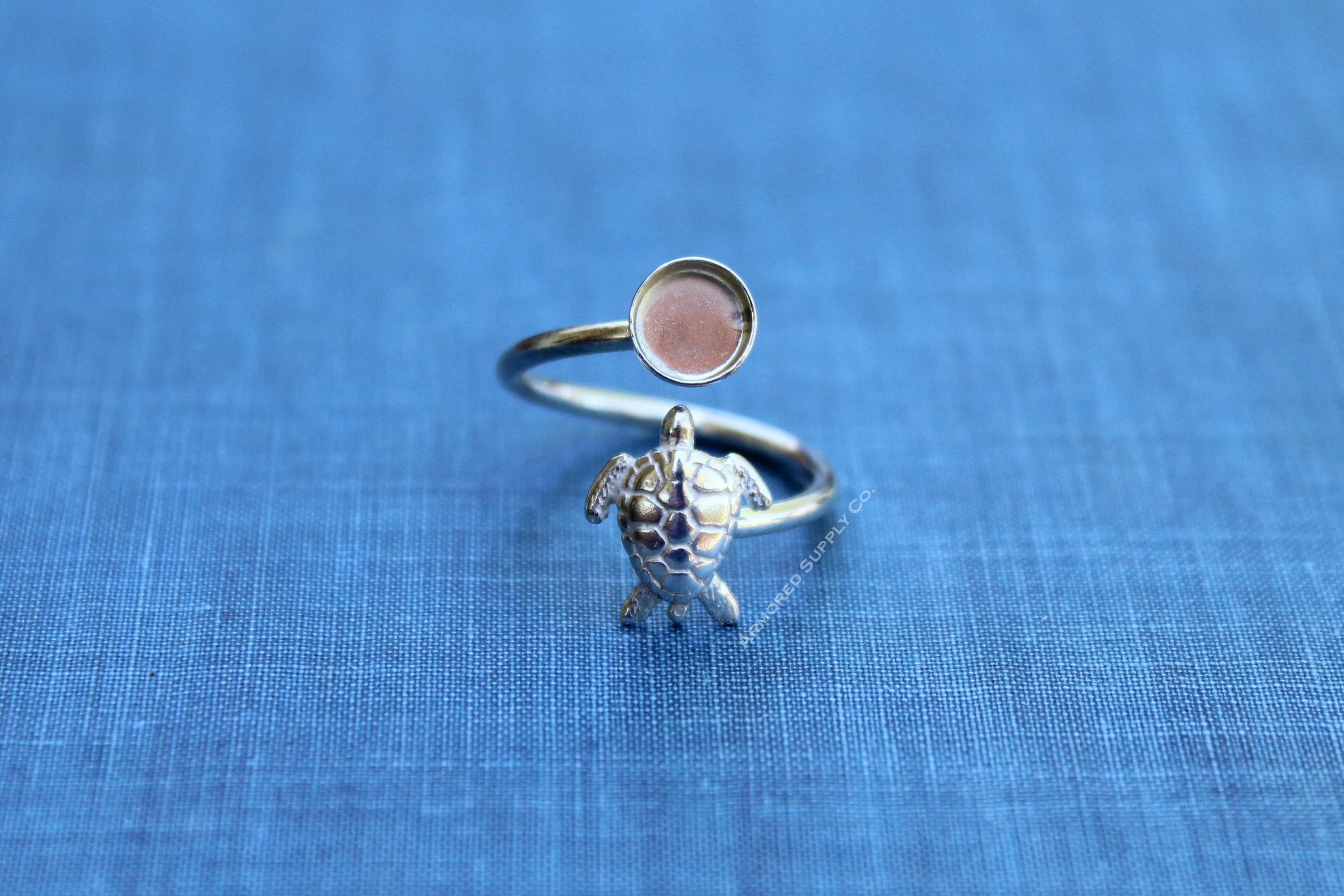 5mm Silver Sea Turtle Wrap Bypass Adjustable Bezel Ring blank