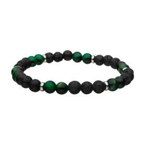 6mm Lava and Tiger Eye Green Beads 8" Bracelet BR146TEG