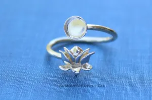 6mm Silver Lotus Flower Wrap Bypass Adjustable Bezel Ring blank