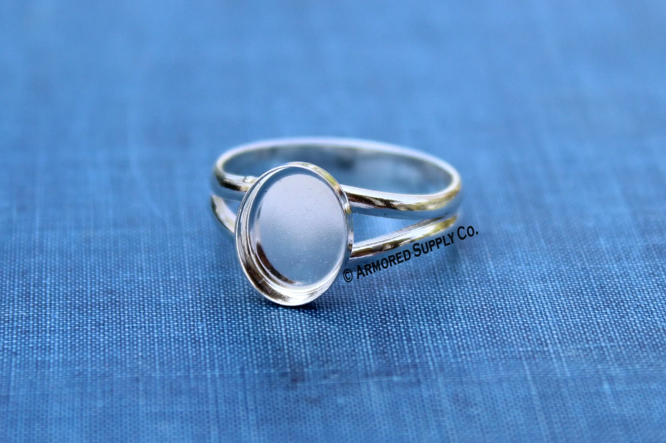 6x4 Oval Bezel Sterling Silver Split Shank Ring Band blank