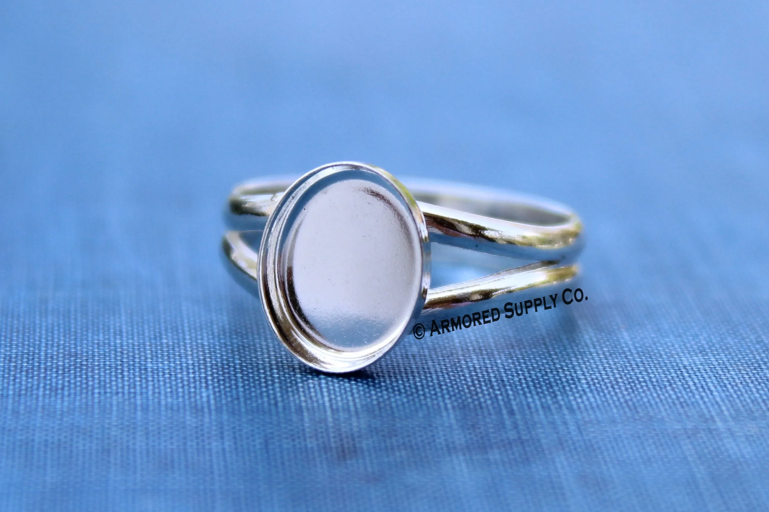 6x4 Oval Bezel Sterling Silver Split Shank Ring Band blank