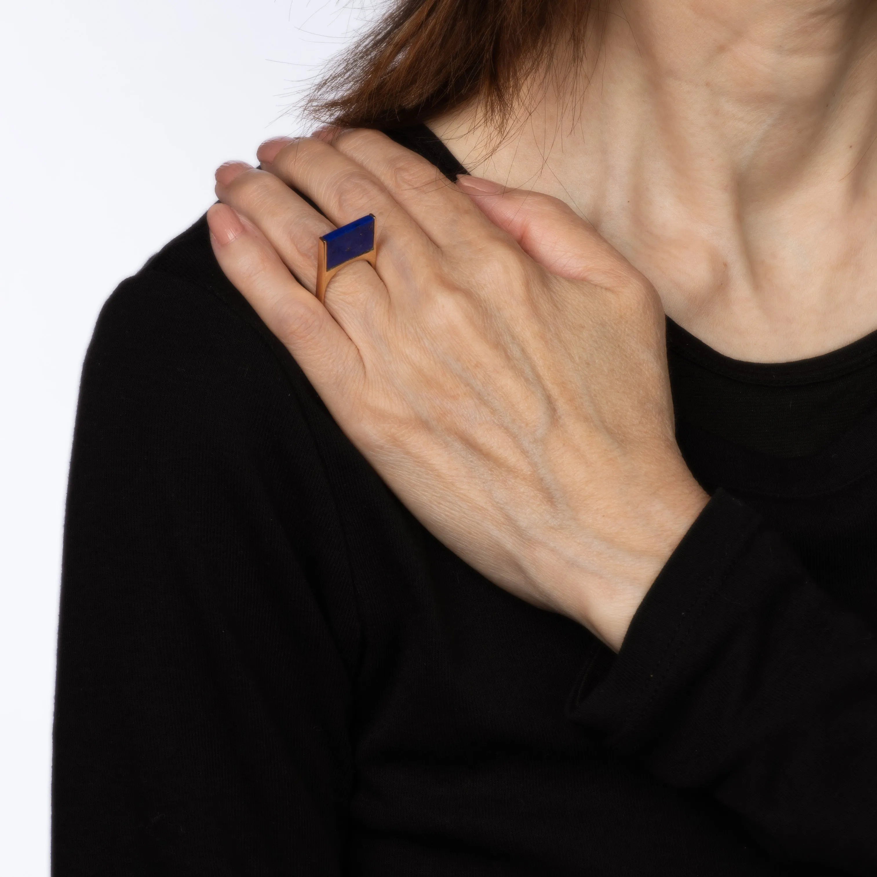 70s Lapis Lazuli Square Stacking Ring Vintage 14k Yellow Gold Sz 5 Band Jewelry
